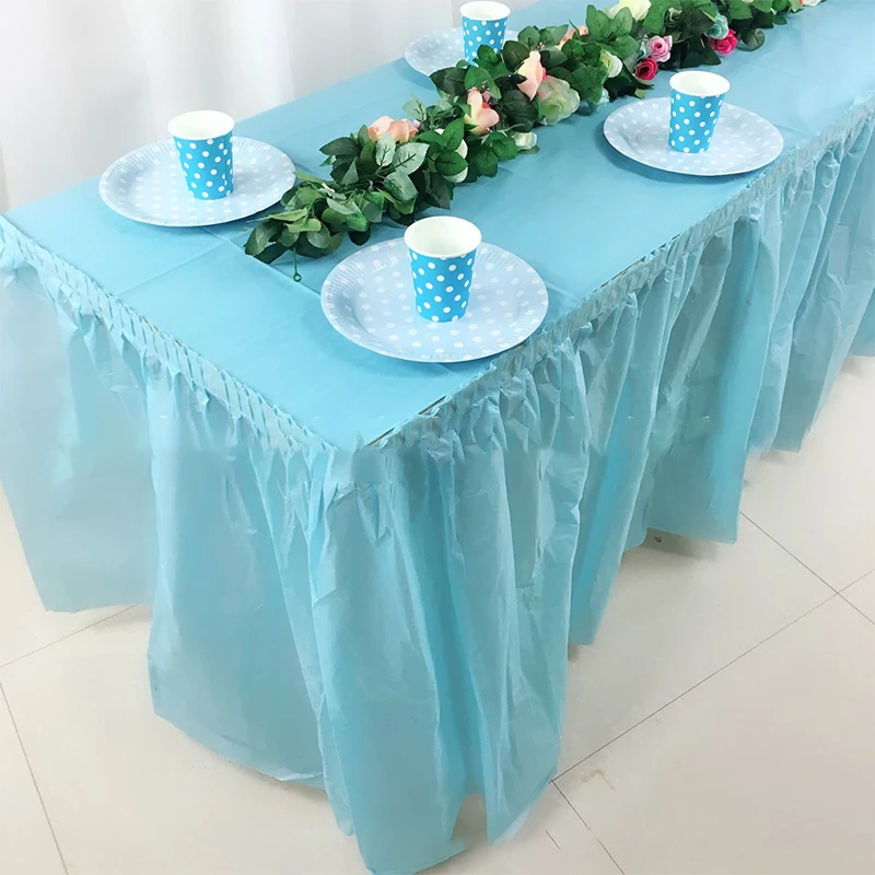 Disposable Table Skirt Plastic Party Desk Skirt Solid 73x420cm Table Cover for Birthday Party Wedding Festival Decoration