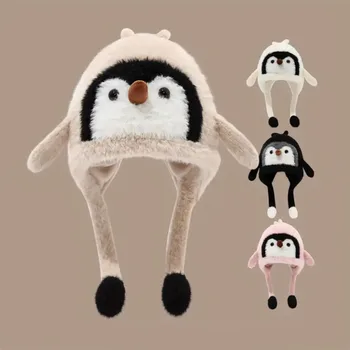 2-10Y Boys And Girls Penguin Hat with Fluffy Ears & Pull String Closure - Winter Warmth, Soft -like Texture, Cute Anime-Inspired 1