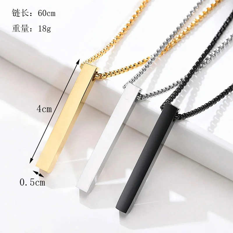 Mode Säule Halskette Für Männer Frauen Edelstahl 3D Bar Anhänger Kette Minimalistischen Einfache Casual Unisex Hals Kragen