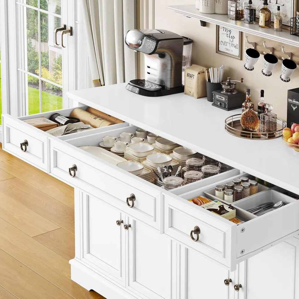 Buffet Cabinet with Storage, 55.1" Large Sideboard Buffet Cabinet, White Kitchen Cabinet with 3 Drawers and 4 Doors