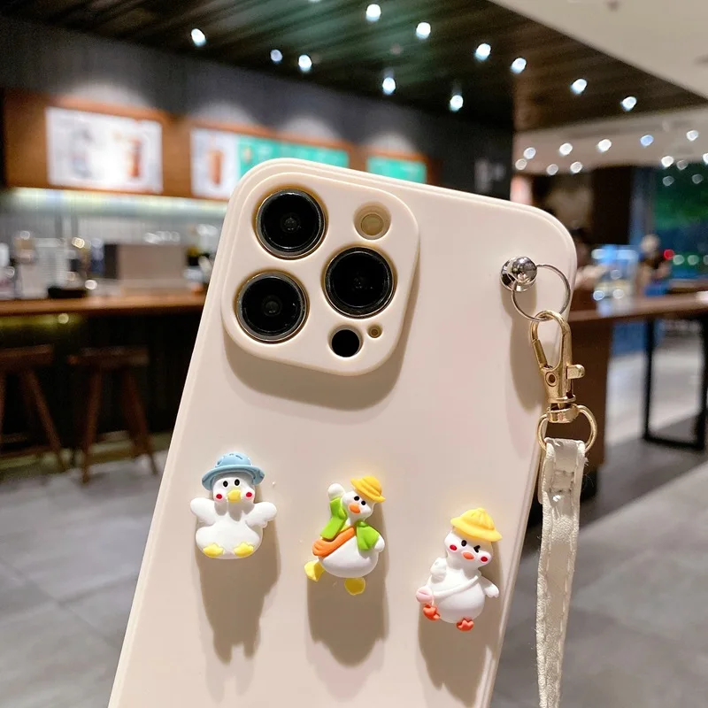 Cute Silicone Phone Case For Iphone With Animal Cartoon Lanyard_voghion.com