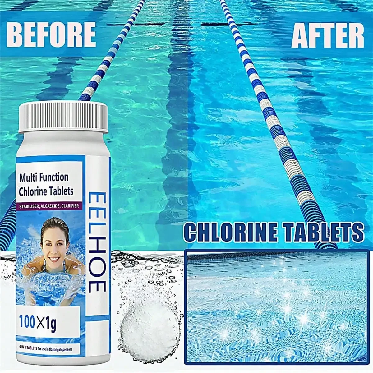 Cleaning Effervescent Tablets 100pcs/Box Swimming Pool Cleaning Tablet Chlorine Bromine Tablets Cleaner Swimming Spa Hot Tub Household Cleaning Supplies