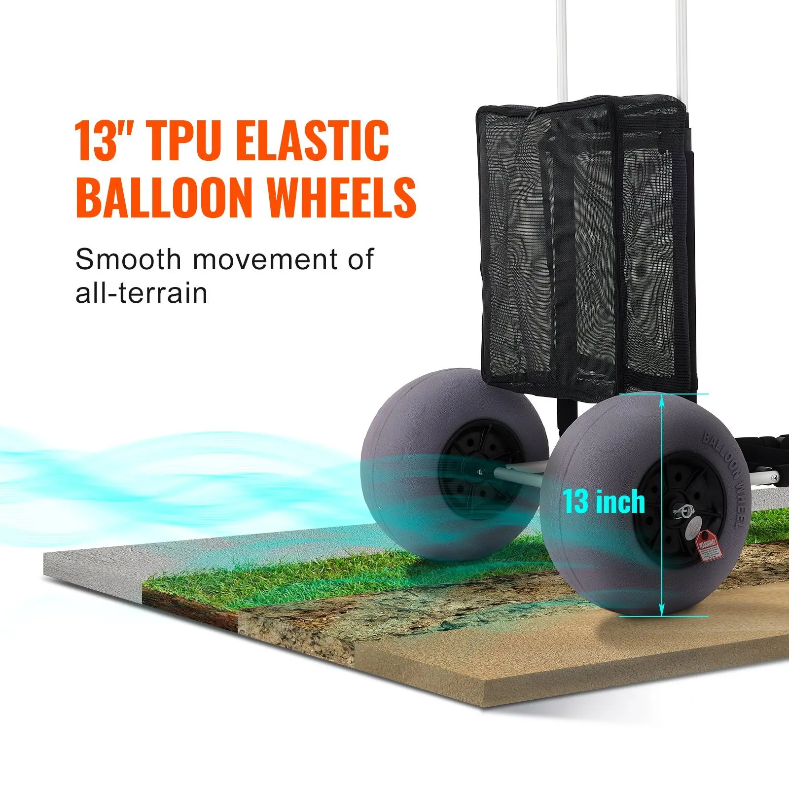 VEVOR Beach Carts for Sand 23" x 15" Cargo Deck, w/ 13" TPU Balloon Wheels