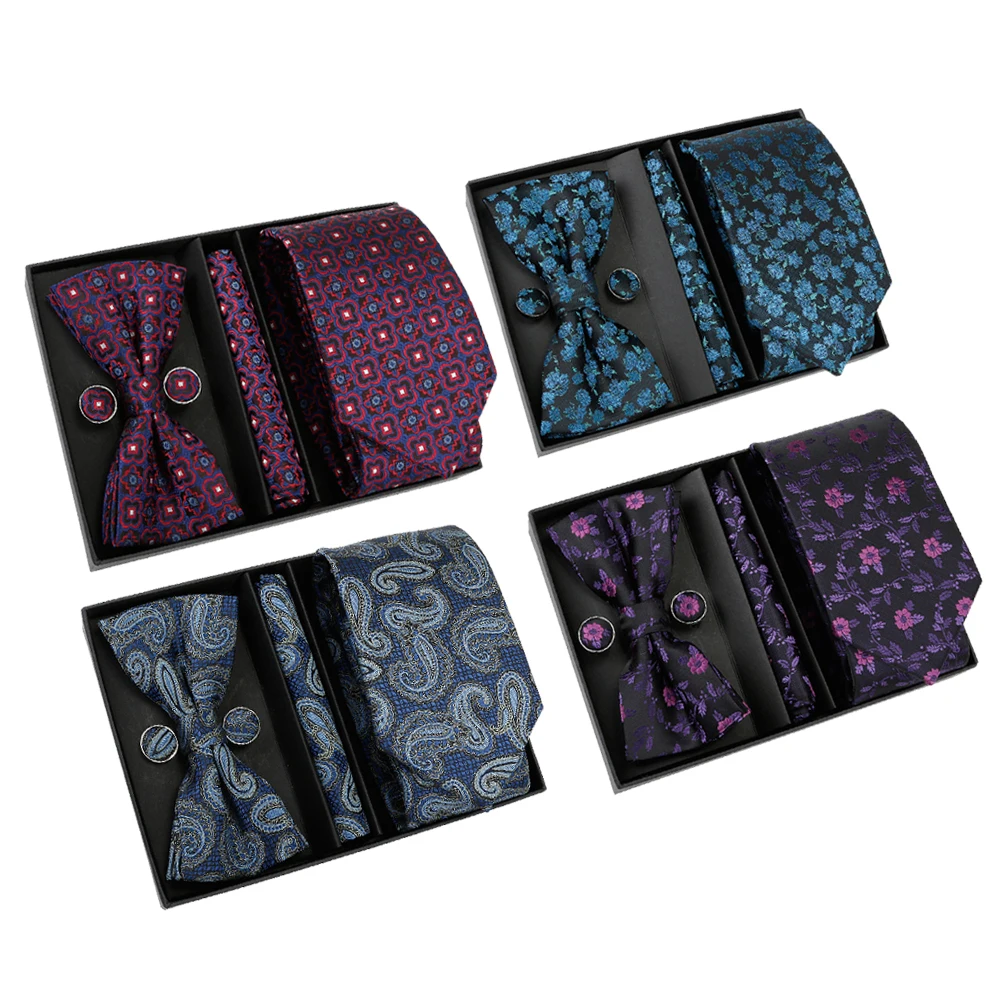 

HUISHI Men's Tie Set Luxury Gift Box Tie Necktie Set 6pcs Inside Bowtie Cufflinks Pocket Squares Packing Festive Present Cravat