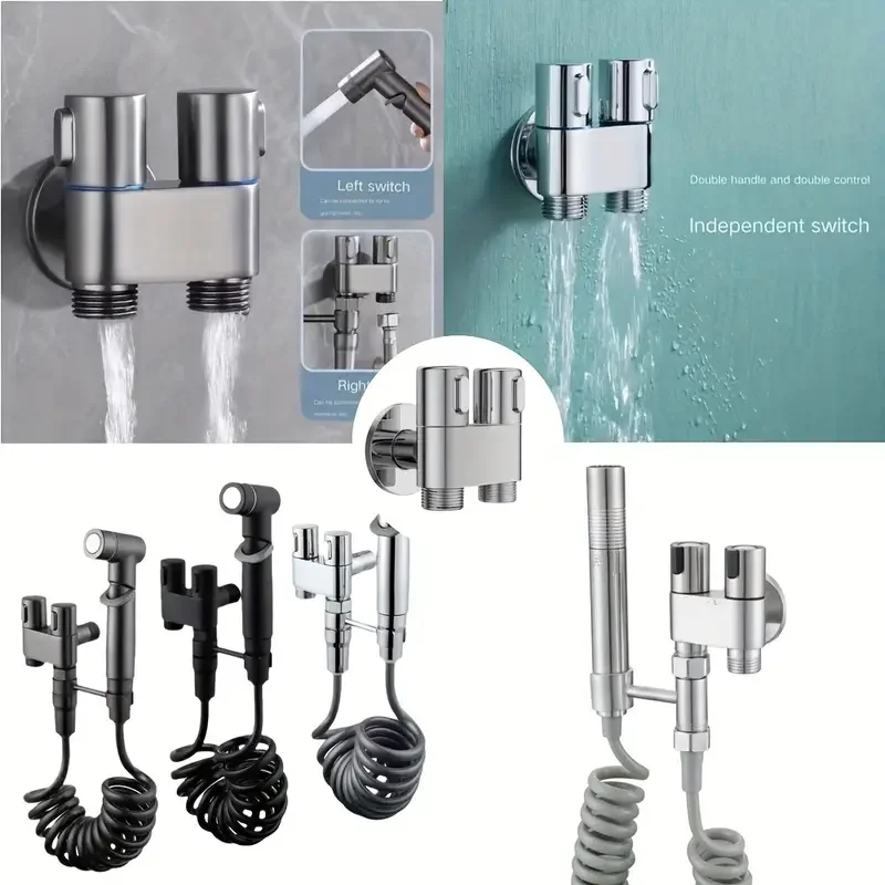 Heavy duty 304 stainless steel toilet shower valve head angled plug, standard compatible bathroom/shower faucet splitter,