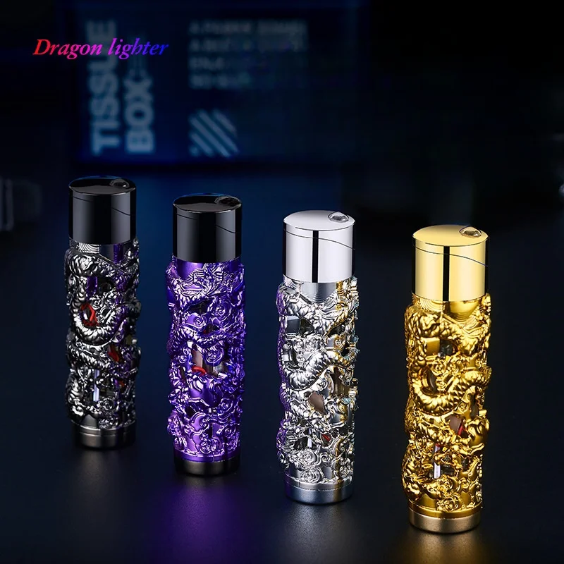 Metal Relief Lantern Inflatable Lighter Portable Windproof Butane Turbine Torch Jet Blue Flame Cigar Tool Fashionable Men's Gift