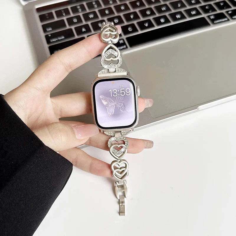 Elegant Diamond Metal Bracelet for Apple Watch - Women's Jewelry Strap