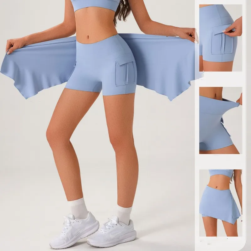 DK061+PQ061 Summer New Sports Short Skirt Women High Waist Pocket Tennis Yoga Skirt Fitness Tight Quick Drying Short