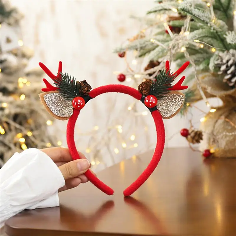 Christmas Headwear Hair Band Elk Bowknot Deer Horn Plush Girl
