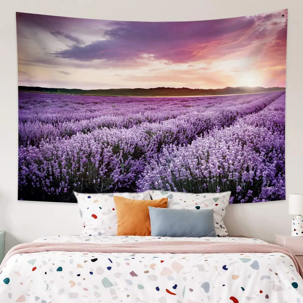 Lavender Tapestry Blooming Fields in Rows Tapestry Aromatherapy Countryside Tapestry Wall Hanging Bedroom Living Room Dorm