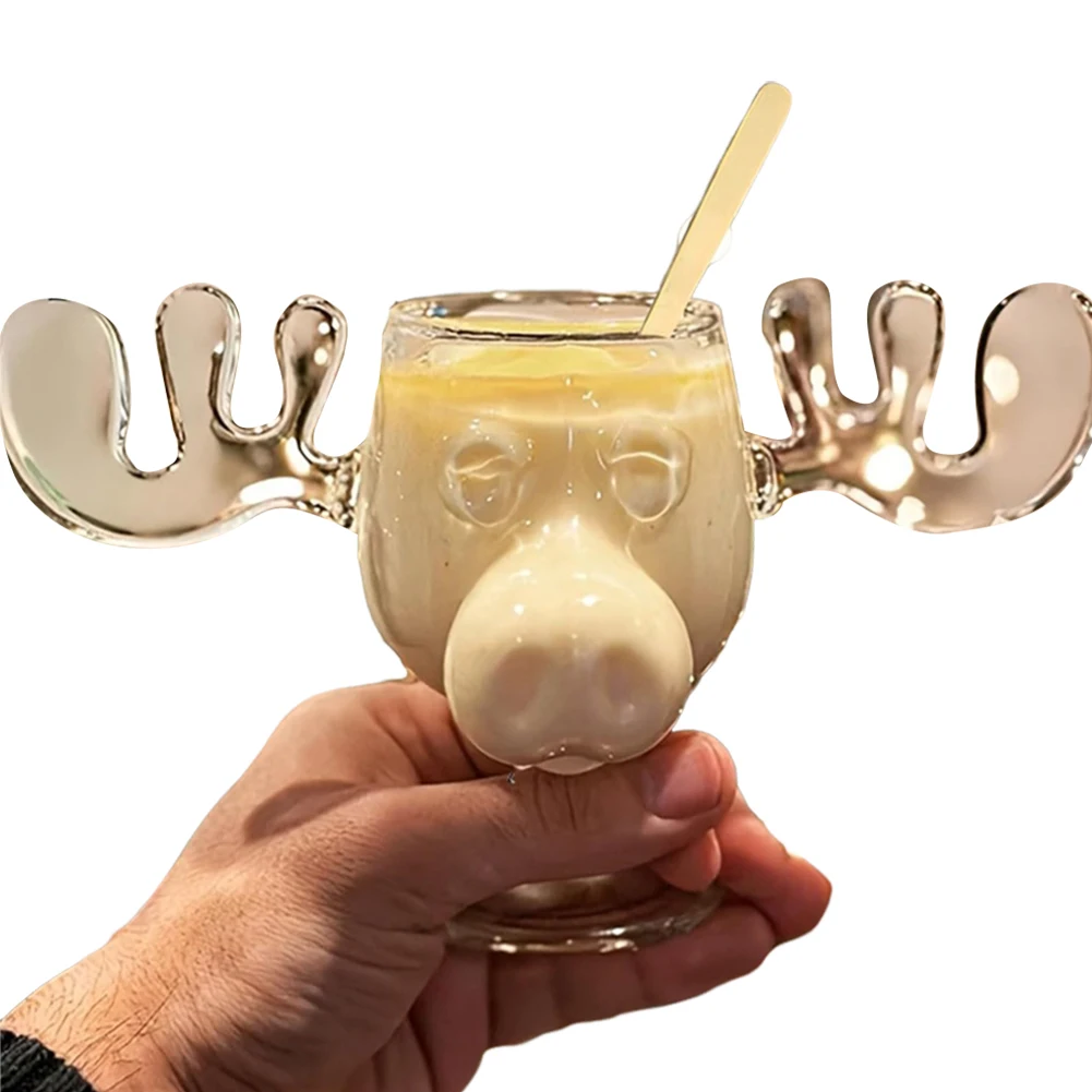 240ml 8oz Christmas Vacation Moose Mug Vocation Elk Glass Cup Christmas Reindeer Head Wine Beer Water Juice Milk Glass Drinkware