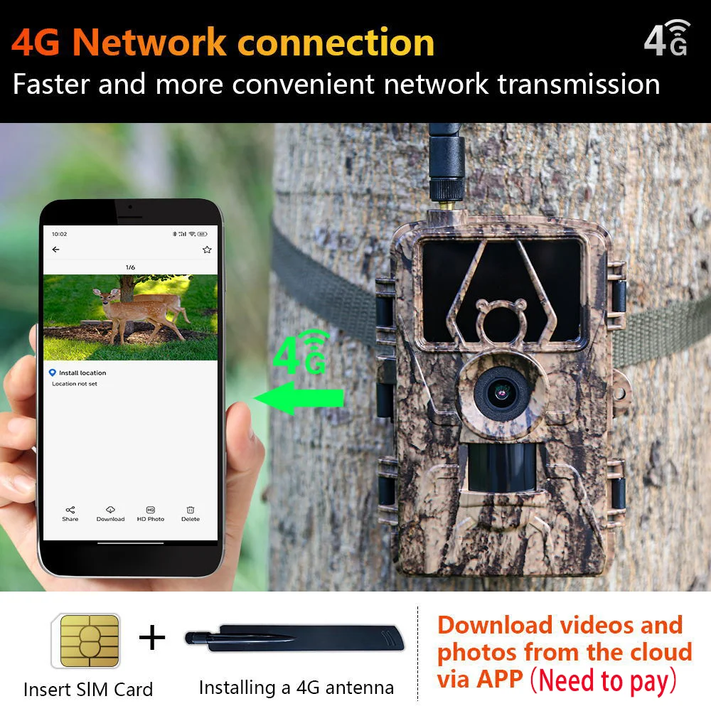 4G LTE Hunting Trail Camera 60MP 8K APP Control Night Vision Photo Trap Support SIM Card Cellular Mobile Wireless Wildlife Cam 2