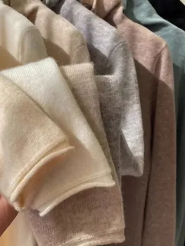 100% pure cashmere sweater women's turtleneck sweaters fall and winter pile collar loose inside sweater large size base shirt 1