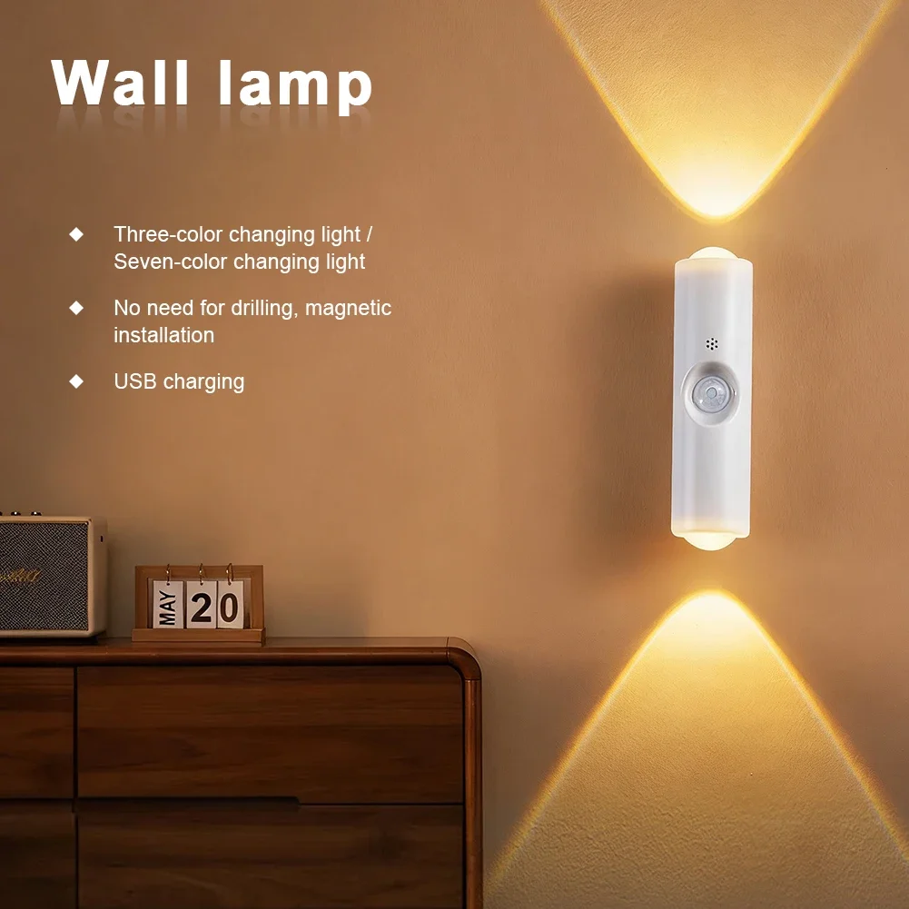 Multi-Scene Wireless Motion Sensor RGB Sunset Lamp Magnetic Rechargeable for Stair Cabinet Hallway Room Decor Wall Light