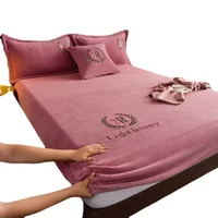 Thicken Velvet Bed Cover Elastic Bed Sheets Set Mattress Cover Soft Queen King Solid Color 90/150/x200 For 4