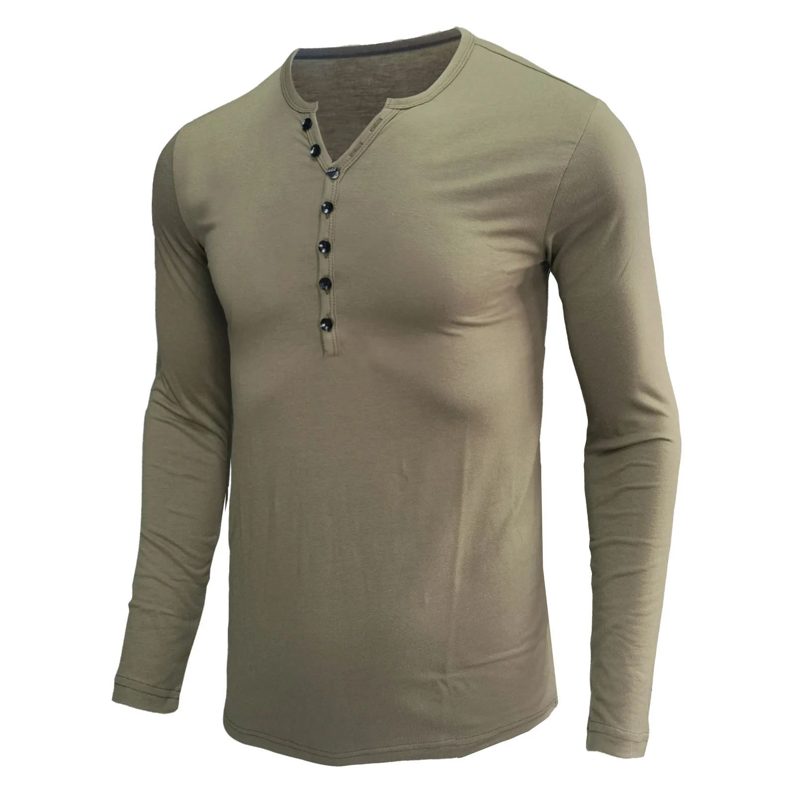 

Men's long sleeve t-shirt solid color V-neck T-shirt top