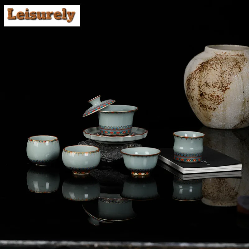 140ml Ru Kiln Dunhuang Treasure Flower Dragon Egg Teacup Boutique Tea Bowl Jug Tea-tasting Meditation Cup Jianzhan Master Cups