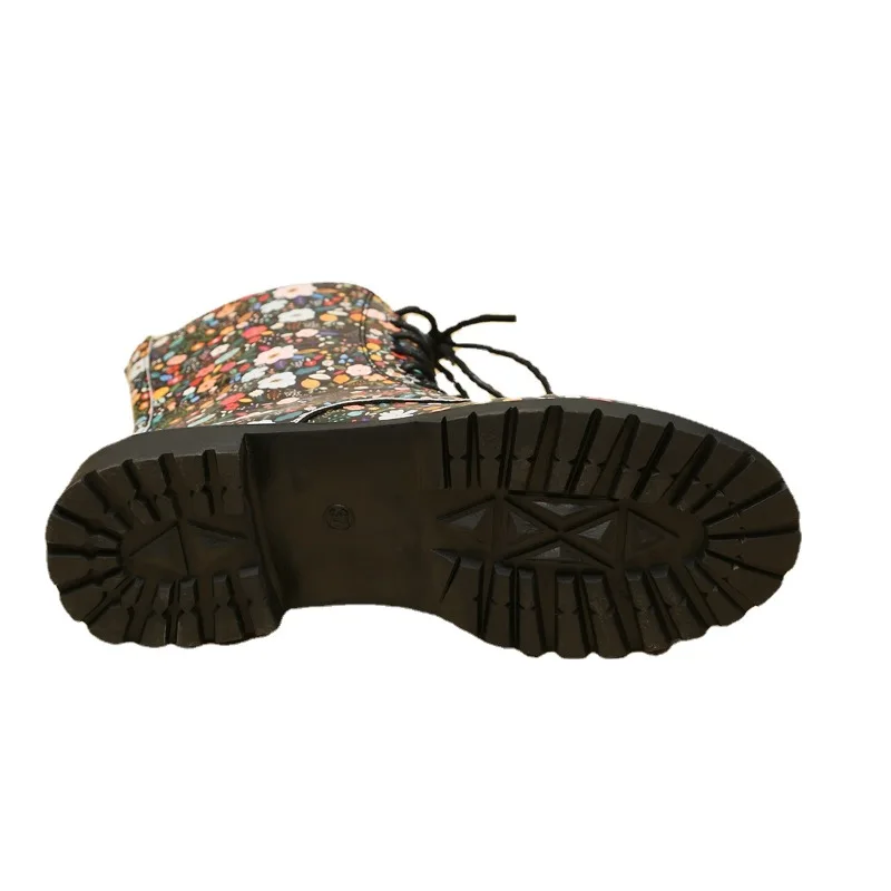 Shoes Female 2023 Hot Sale Lace Up Women Boots Winter Round Toe Mixed Colors Middle Barrel Chunky Heel Large Size Fashion Boots