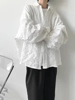 XITAO New Crumpled Jacquard Shirt Loose Fashion Solid Color Casual Turn-down Collar Top New All-match Bat Wing Sleeve WMD5191 - Image 3