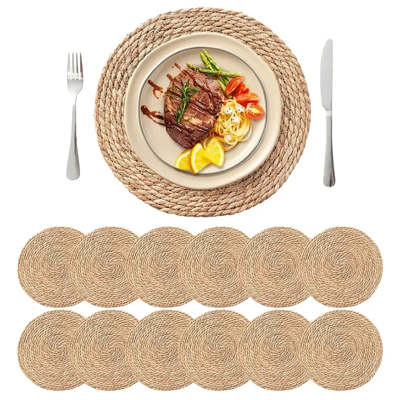 Boho Rattan Round Woven Placemats Set
