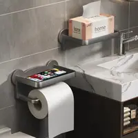 Punch Free Wall Mounted Tissue StorageRack Paper Roll Shelf Holder Restroom BoxShelve Multi Functional Phone PlacementToilet 2