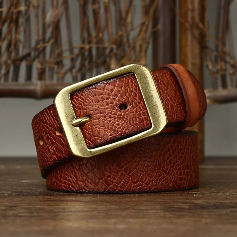 3.8CM Pure Cowhide High Quality Genuine Leather Belts for Men Brand Strap Male Brass Buckle Fancy Vintage Jeans Cowboy Cintos