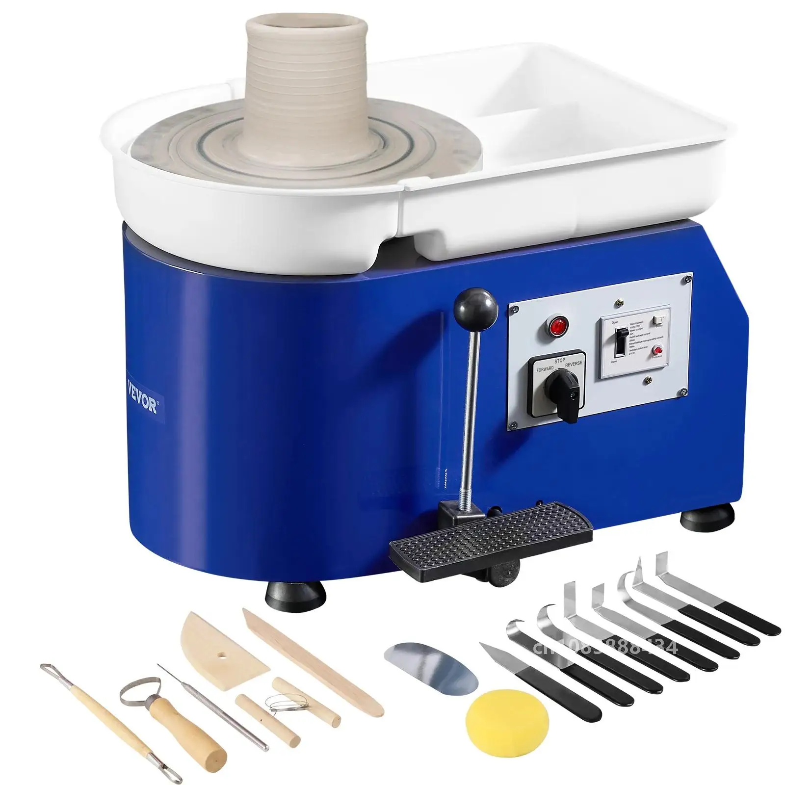 VEVOR 11in Pottery Wheel Ceramic Forming Machine Adjustable 60-300RPM Speed Handle and Foot Pedal Control ABS Detachable Basin