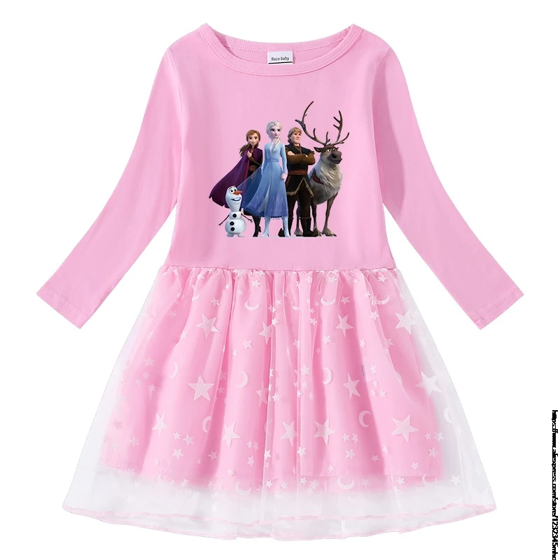 Robe Fille La Reine des Neiges Rose Elsa Anna Tulle Étoiles