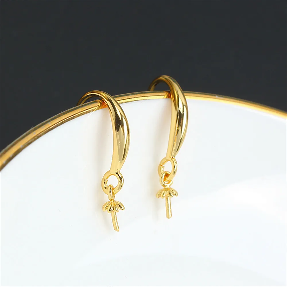 

Gold Injection Simple Ear Hook Domestic 14K Gold Wrapped Pearl Earrings Empty Support DIY Accessories Temperament Women