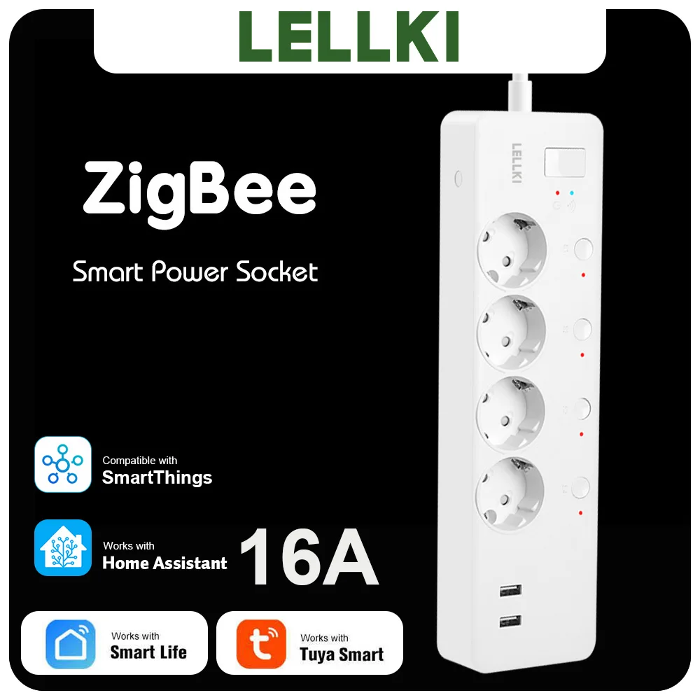 Lellki Zigbee Power Strip eu kr Smart Plug Eletricidade Usb tipo Soquete Coreano Multi-tap Temporizador Tuya Smart Things Alexa 220v