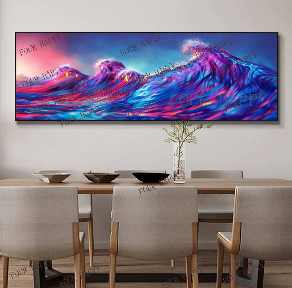 

Алмазная живопись 5D «сделай сам», большая картина с волнистыми, водными, розовыми и фиолетовыми небесами, пейзаж, настенное искусство, круглая вышивка, домашний декор