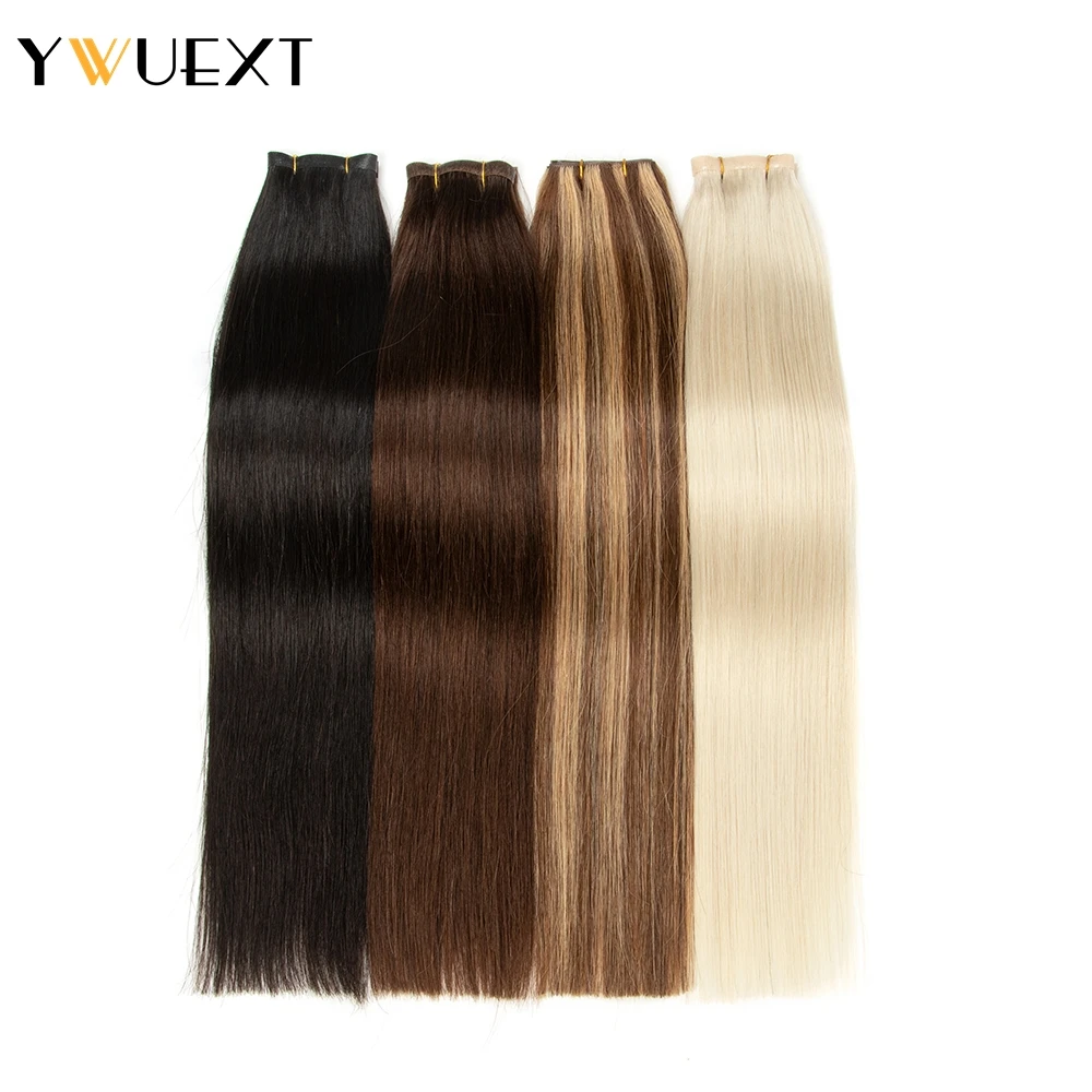 YWUEXT Straight Long Tape Weft Hair Extensions 12"-22" 120cm Long PU Skin Flat Weft Natural Inject Hair Bundles 80-100g