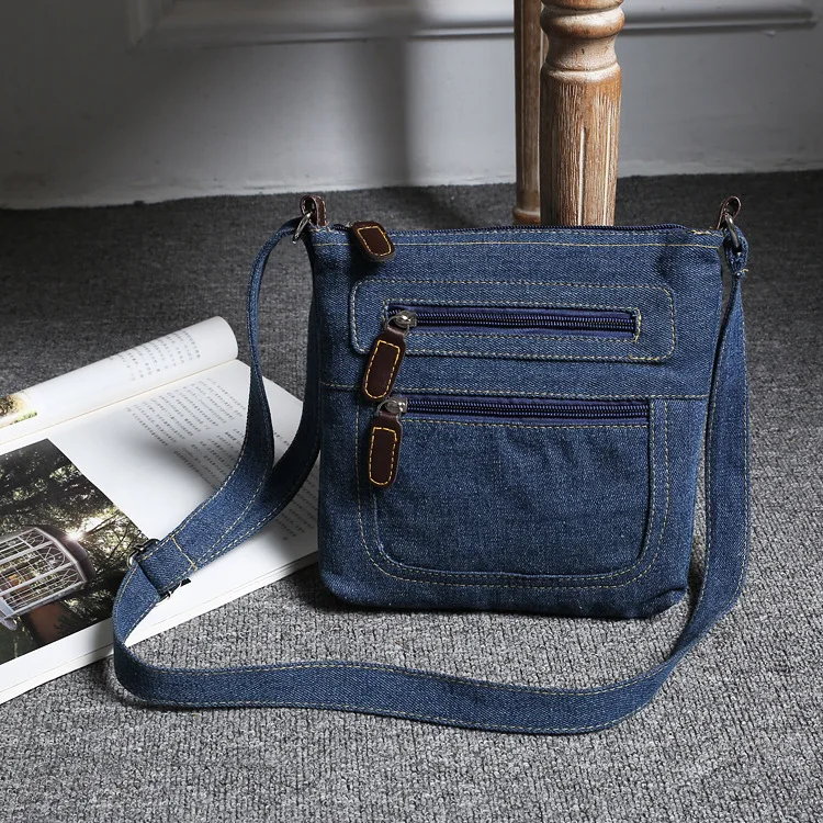 Hot Denim Shoulder Bag Men Women Solid Color Messenger Bag Casual Fashion Crossbody Bag Retro Male Zipper Diagonal Straddle Bag