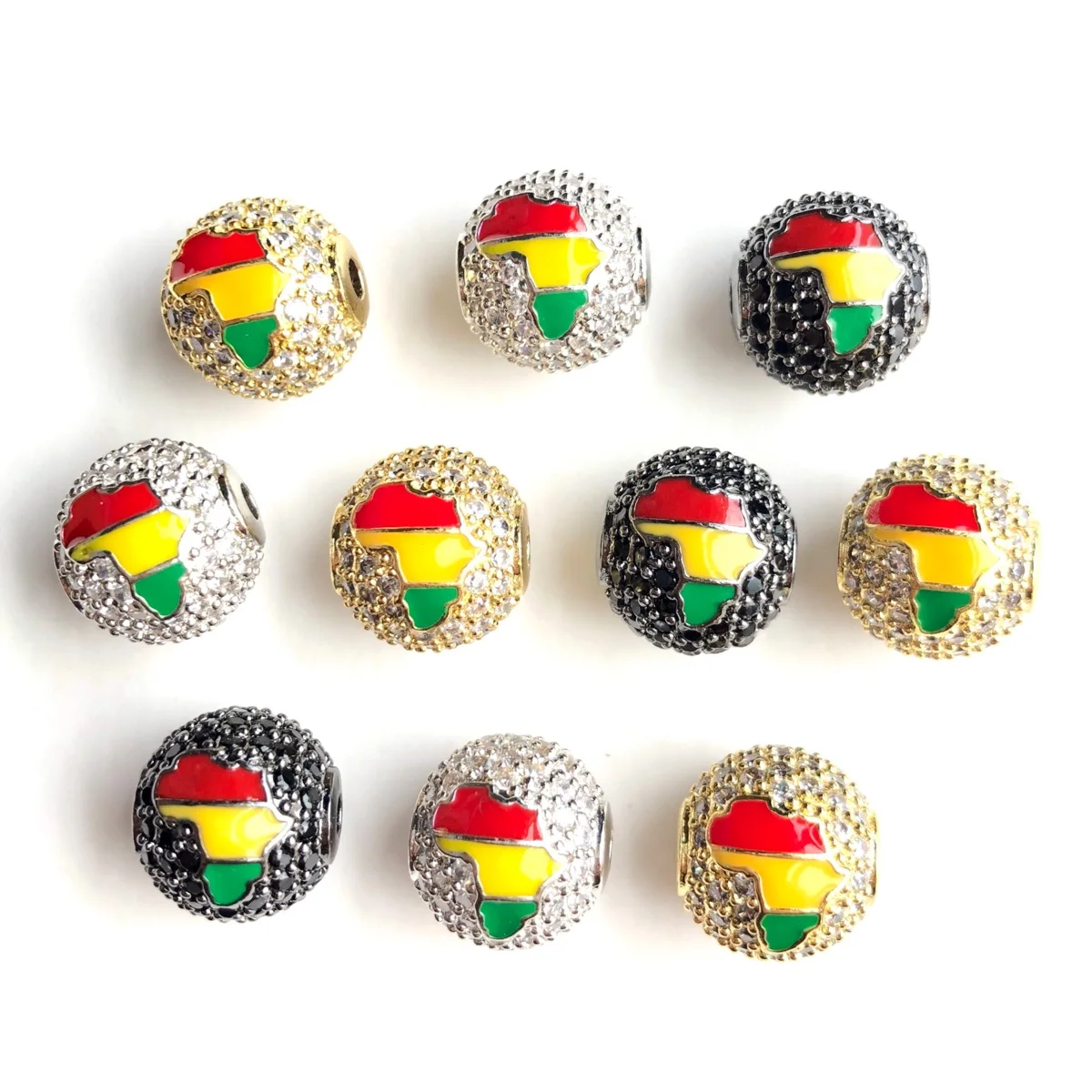6pcs 12mm Red Yellow Green Enemal Africa Map Round Ball Spacer Beads for Bracelet Making Black History Month Jewelry Accessory