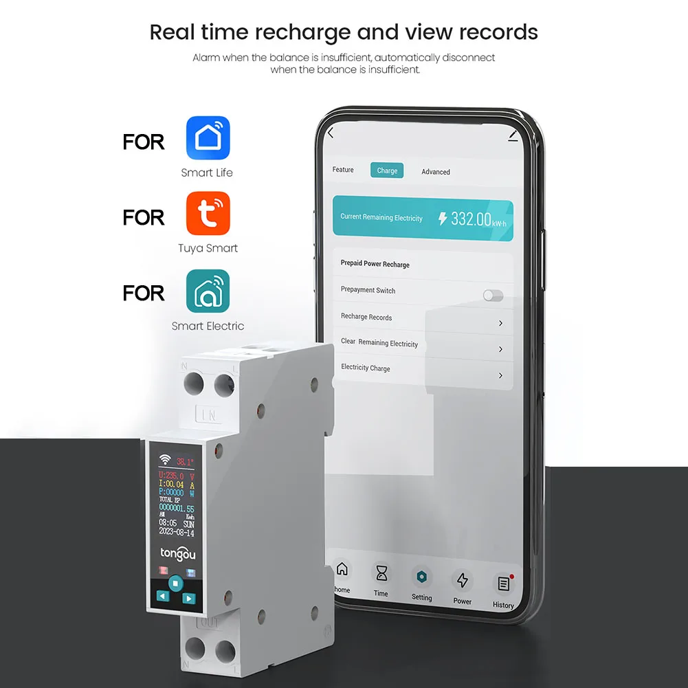 

Compatible With TUYA WiFi Smart Switch Breaker Over Current Under Voltage Protection Power Metering 1-50A Remote Control Switch