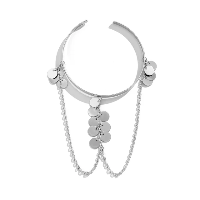 PuRui Bohemian Leaf Charm Upper Arm Bracelet Metal Leaves Tassel Pendants Arm Cuff Bangle Bracelets for Women Fashion Jewelry Silver Color-6