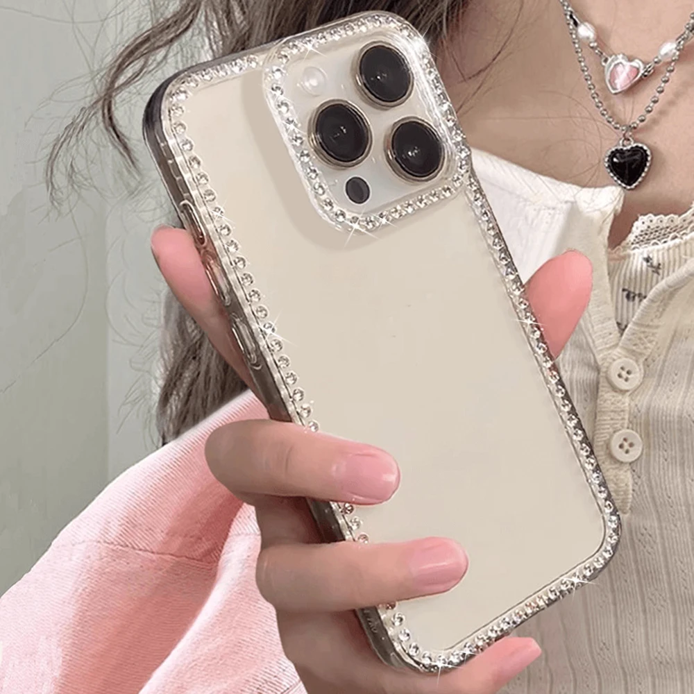 Luxury Transparent Diamond Jewelled Phone Case For iPhone 17 Pro Max 16 11 13 15 14 12 Glitter Bumper Back Cases Cover 6