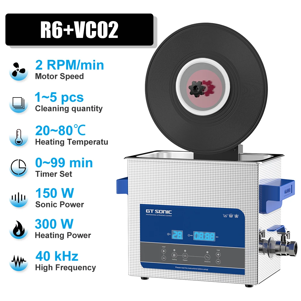 VEVOR Nettoyeur de disques vinyle à ultrasons 6L 40kHz Machine de