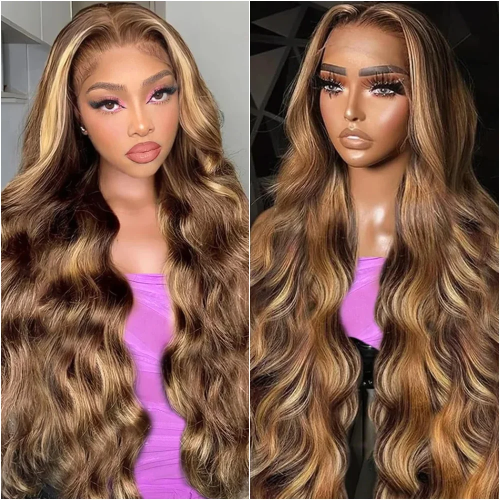 200 Density Highlight Lace Front 13x4 Body Wave Wig 427 Blonde Brown Colored 13x6 HD Lace Frontal Human Hair Wigs Brazilian 1