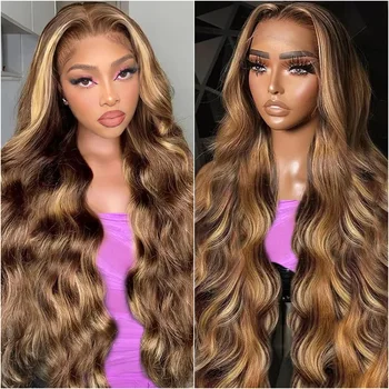 200 Density Highlight Lace Front 13x4 Body Wave Wig 427 Blonde Brown Colored 13x6 HD Lace Frontal Human Hair Wigs Brazilian 1