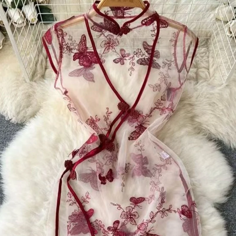 See Through Sexy Lace Qi Pao Lady's Bodycon Short Dress 2025 New Women's Secret Clothing Erotic Lingerie Sexy Pajama Sleep Dress