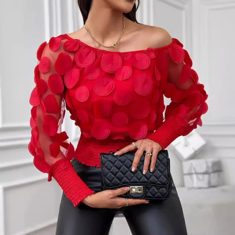 

Stylish Temperament 2024 Spring Summer New Women's Clothing Solid Color Fashion Off-Shoulder Puff Sleeve Top Independent Design