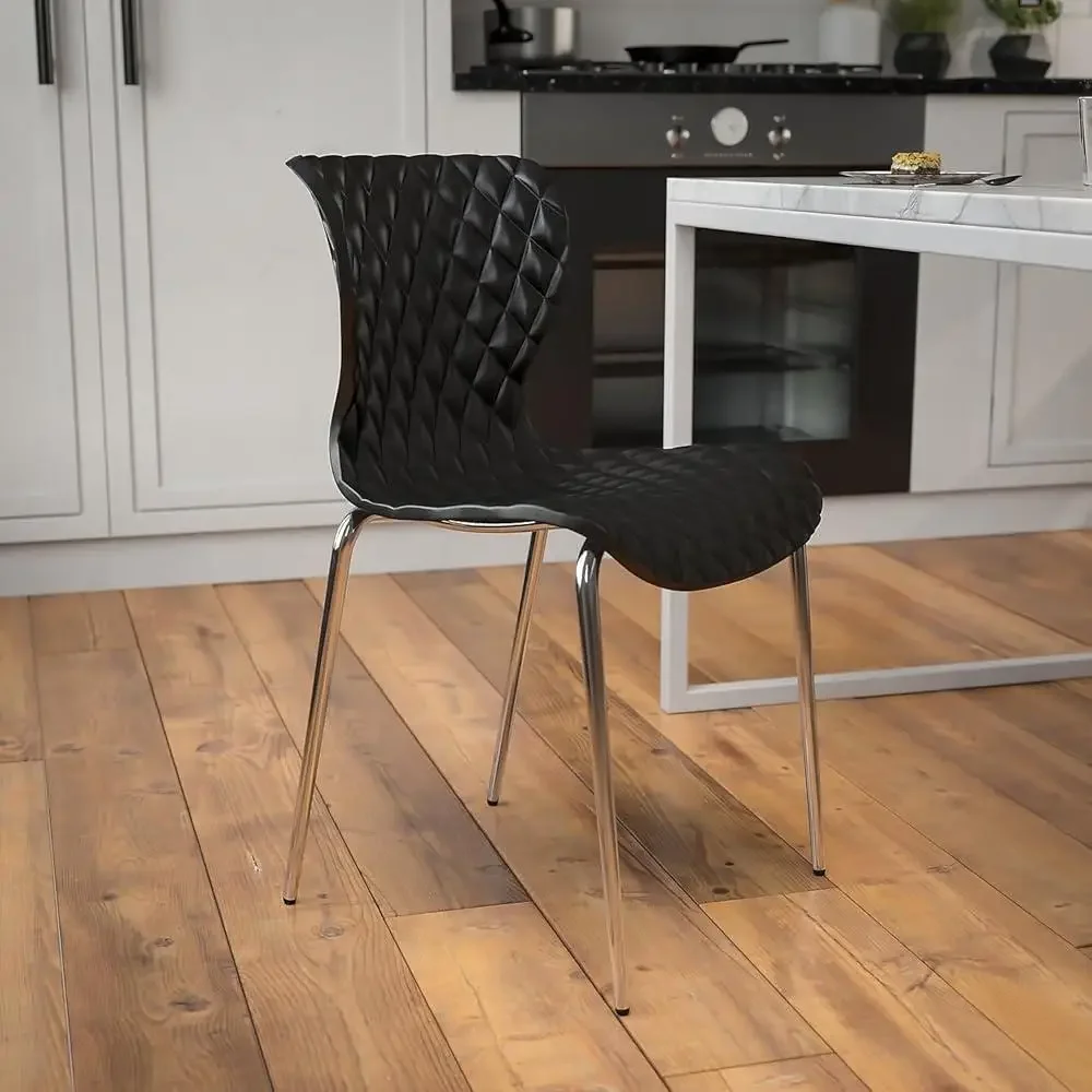 Contemporary Design Black Plastic Stack Chair Ergonomic Contoured Ripple Diamond Pattern Back Stacking Chair Modern Space 3