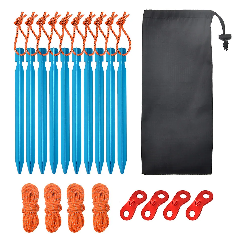 10Pcs/lot 18cm Aluminum Alloy Tent Pegs Tent Nail Tent Wind Rope Buckles Tent Rope Set Canopy Stakes Ground Camping Tent 2