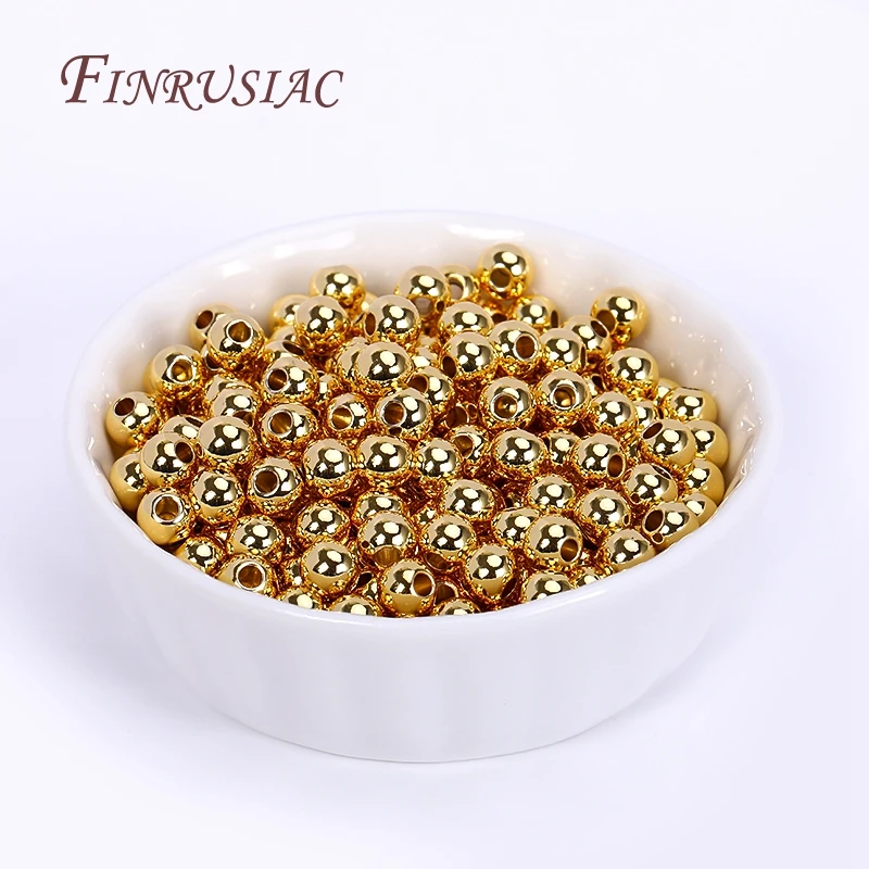 Wholesale 18K Gold Plated Brass Smooth Round Seamless Beads, Spacers Beads For Jewelry Making, Bulk Bracelet Necklace Beads