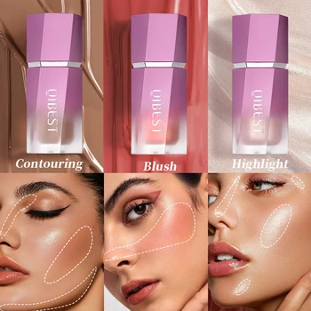 QIBEST 리퀴드 블러쉬 스틱 쿠션 천연 리퀴드 컨투어링 페이스 블러셔 피그먼트 지속적인 치크 틴트 크림, 블러쉬 메이크업