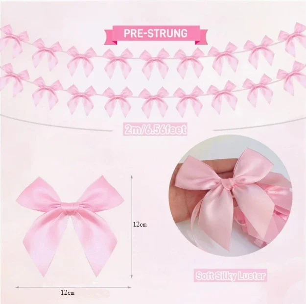 1pcs Lovely Pink Bow Hanging Ribbon Garland Banner for Birthday Party, Bridal Shower, Wedding and Bachelorette Party Decor