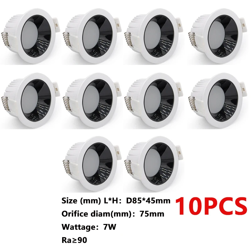 10PCS LED Downlight Recessed Ceiling Lamp 5W 7W Anti-Glare Eye Protection Ceiling Lamp Round Panel Down Lights AC85-265V Ra&ge;90
