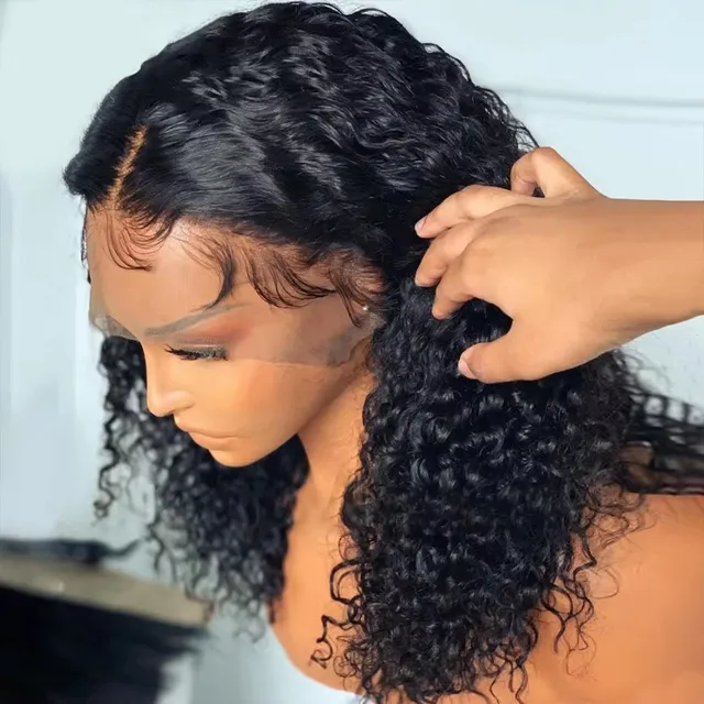 Water Wave Short Bob Cut Natural Black Color 13X4 Lace Front Synthetic Wig For Black Women Prepluck Hairline Cosplay Daily Party 3