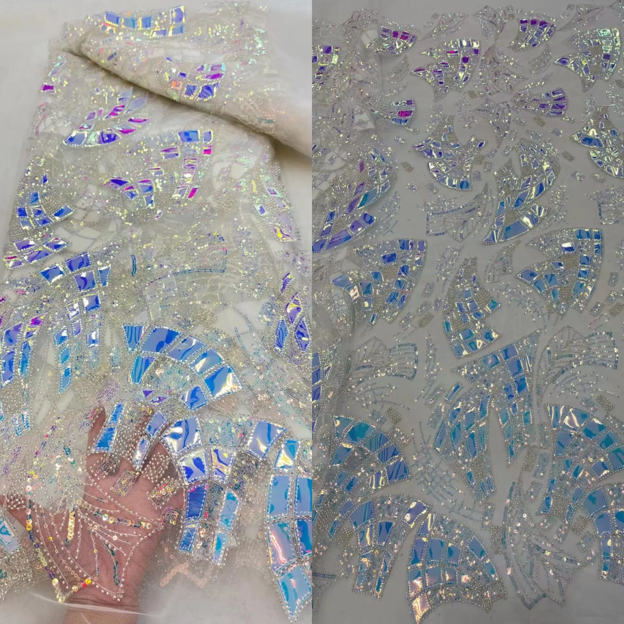 

French Tulle Lace Fabric African with beads and sequin ZH-1223684 Lace Fabric High Quality Nigerian Lace Fabric For Party Dress